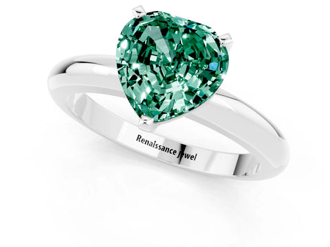 White gold Heart Cut Green Sapphire Solitaire Engagement Ring with Round Band and Four-Prong Setting_1