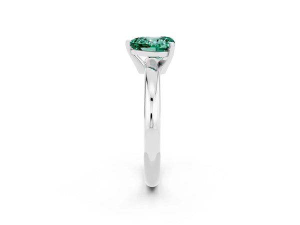 Platinum Heart Cut Green Sapphire Solitaire Engagement Ring with Round Band and Four-Prong Setting