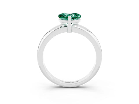 White gold Heart Cut Green Sapphire Solitaire Engagement Ring with Round Band and Four-Prong Setting_3
