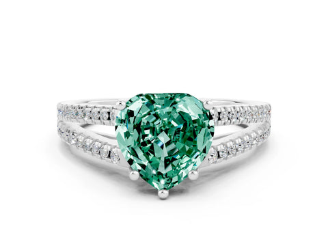 White gold Heart Cut Green Sapphire Solitaire Engagement Ring with Split Shank Pavé Band