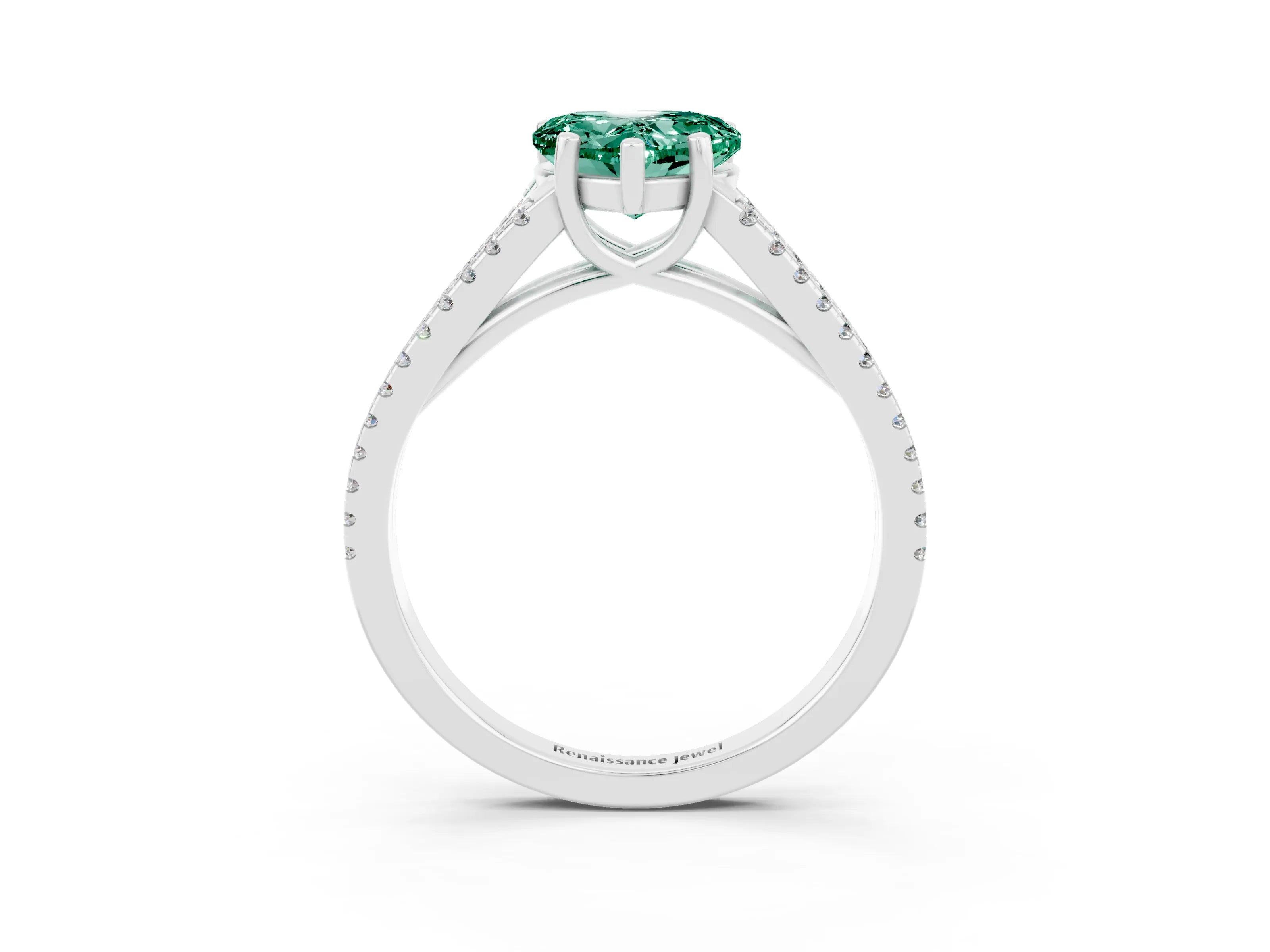 White gold Heart Cut Green Sapphire Solitaire Engagement Ring with Split Shank Pavé Band_3