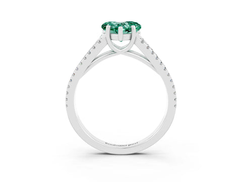 White gold Heart Cut Green Sapphire Solitaire Engagement Ring with Split Shank Pavé Band_3