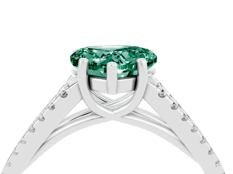 White gold Heart Cut Green Sapphire Solitaire Engagement Ring with Split Shank Pavé Band_4
