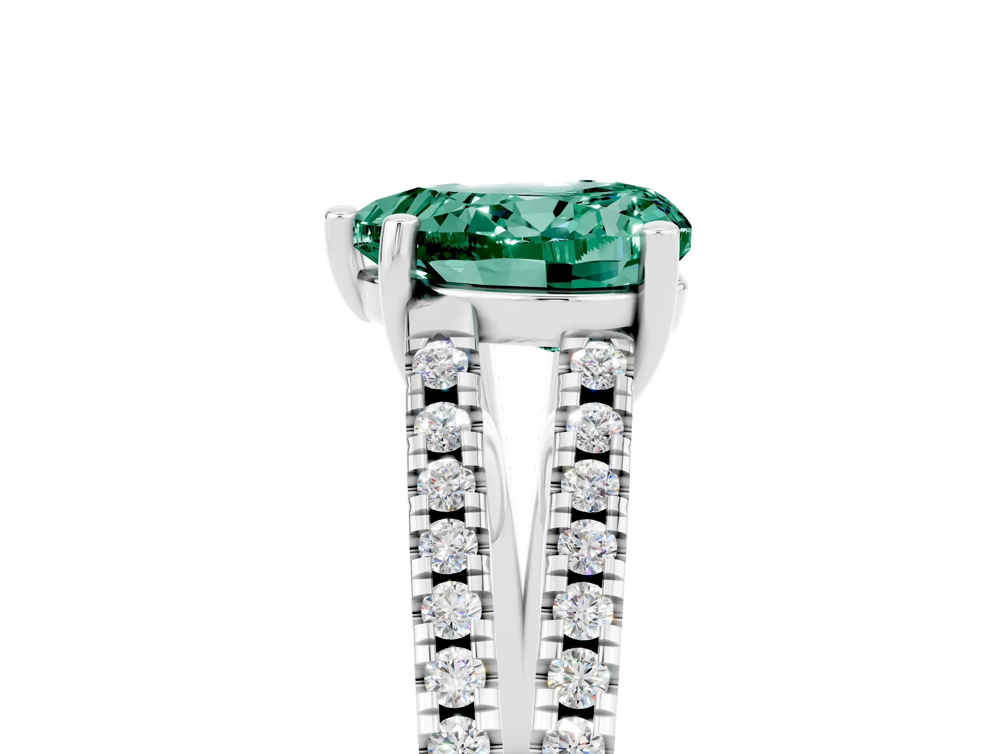 White gold Heart Cut Green Sapphire Solitaire Engagement Ring with Split Shank Pavé Band_5