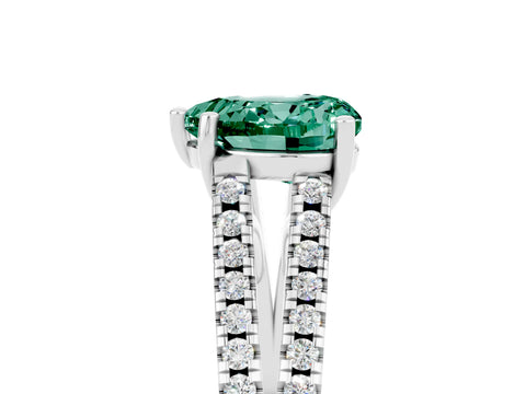 White gold Heart Cut Green Sapphire Solitaire Engagement Ring with Split Shank Pavé Band_5
