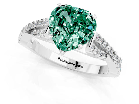 White gold Heart Cut Green Sapphire Solitaire Engagement Ring with Twisted Pavé Band and Four-Prong Setting_13