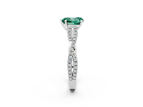 White gold Heart Cut Green Sapphire Solitaire Engagement Ring with Twisted Pavé Band and Four-Prong Setting_14