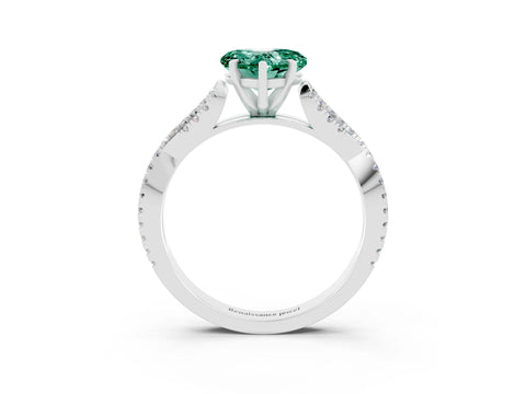 White gold Heart Cut Green Sapphire Solitaire Engagement Ring with Twisted Pavé Band and Four-Prong Setting_15