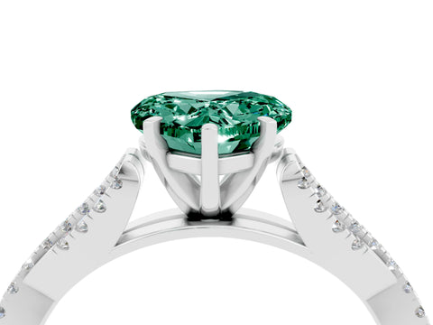 White gold Heart Cut Green Sapphire Solitaire Engagement Ring with Twisted Pavé Band and Four-Prong Setting_16