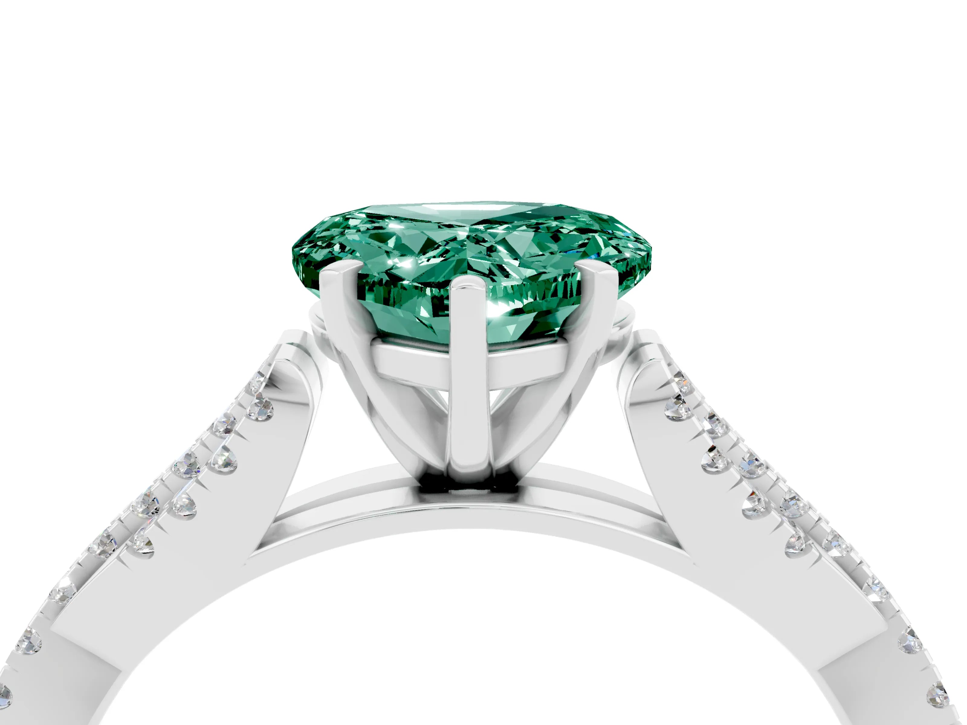 White gold Heart Cut Green Sapphire Solitaire Engagement Ring with Twisted Pavé Band and Four-Prong Setting_16