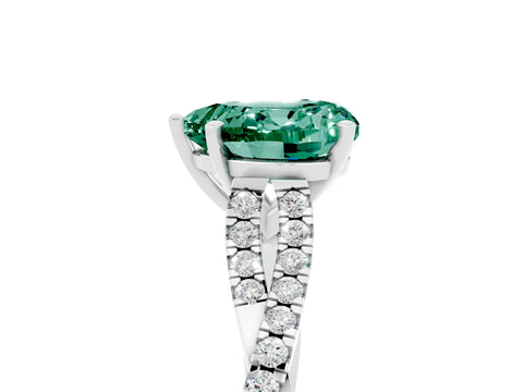White gold Heart Cut Green Sapphire Solitaire Engagement Ring with Twisted Pavé Band and Four-Prong Setting_17