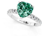 White gold Heart Cut Green Sapphire Solitaire Pavé Band with Four-Prong Setting_1