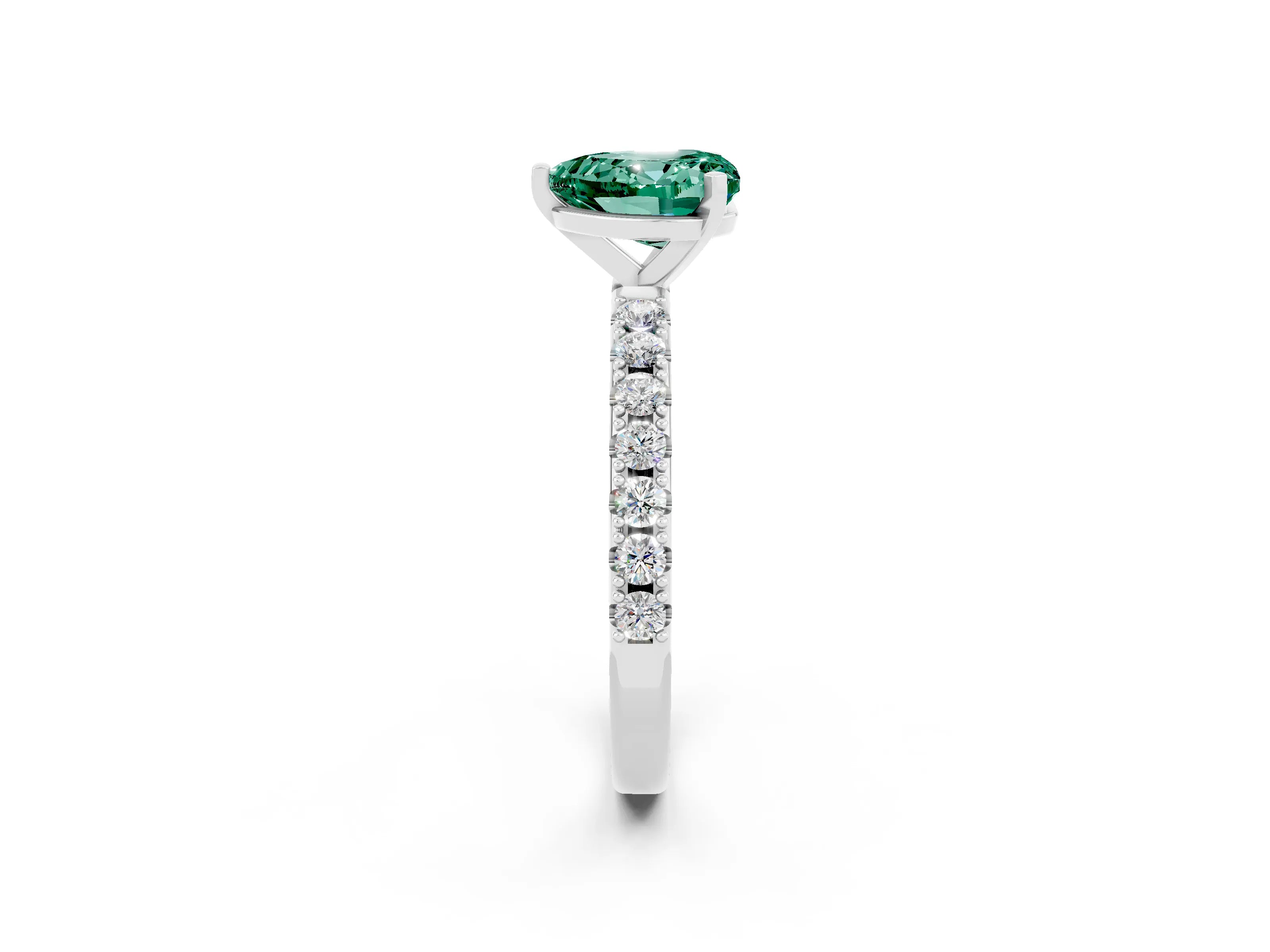White gold Heart Cut Green Sapphire Solitaire Pavé Band with Four-Prong Setting_2