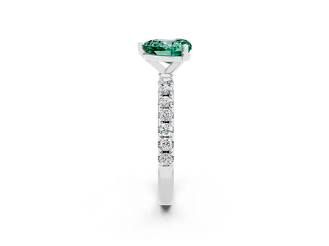 White gold Heart Cut Green Sapphire Solitaire Pavé Band with Four-Prong Setting_2