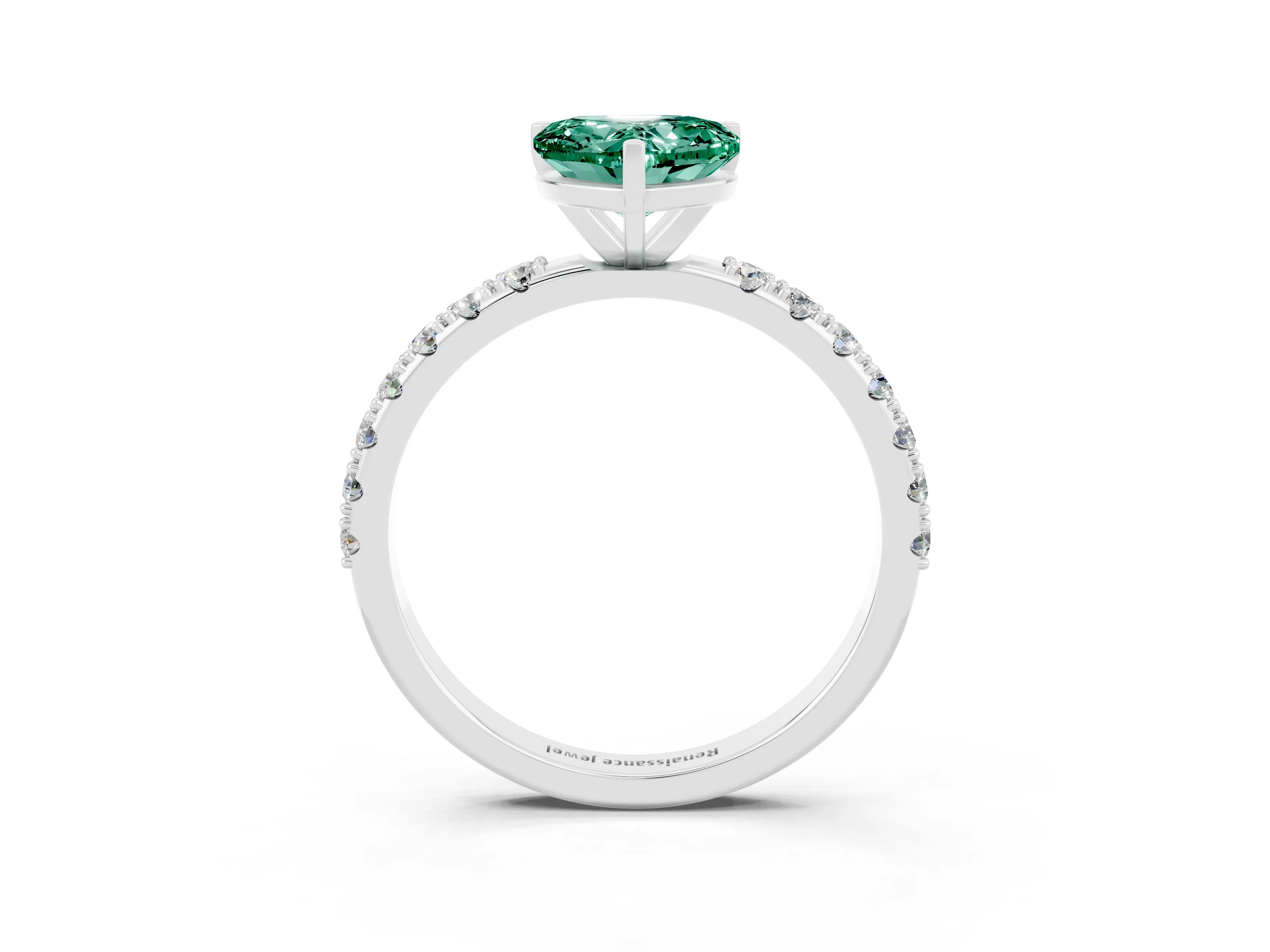 White gold Heart Cut Green Sapphire Solitaire Pavé Band with Four-Prong Setting_3