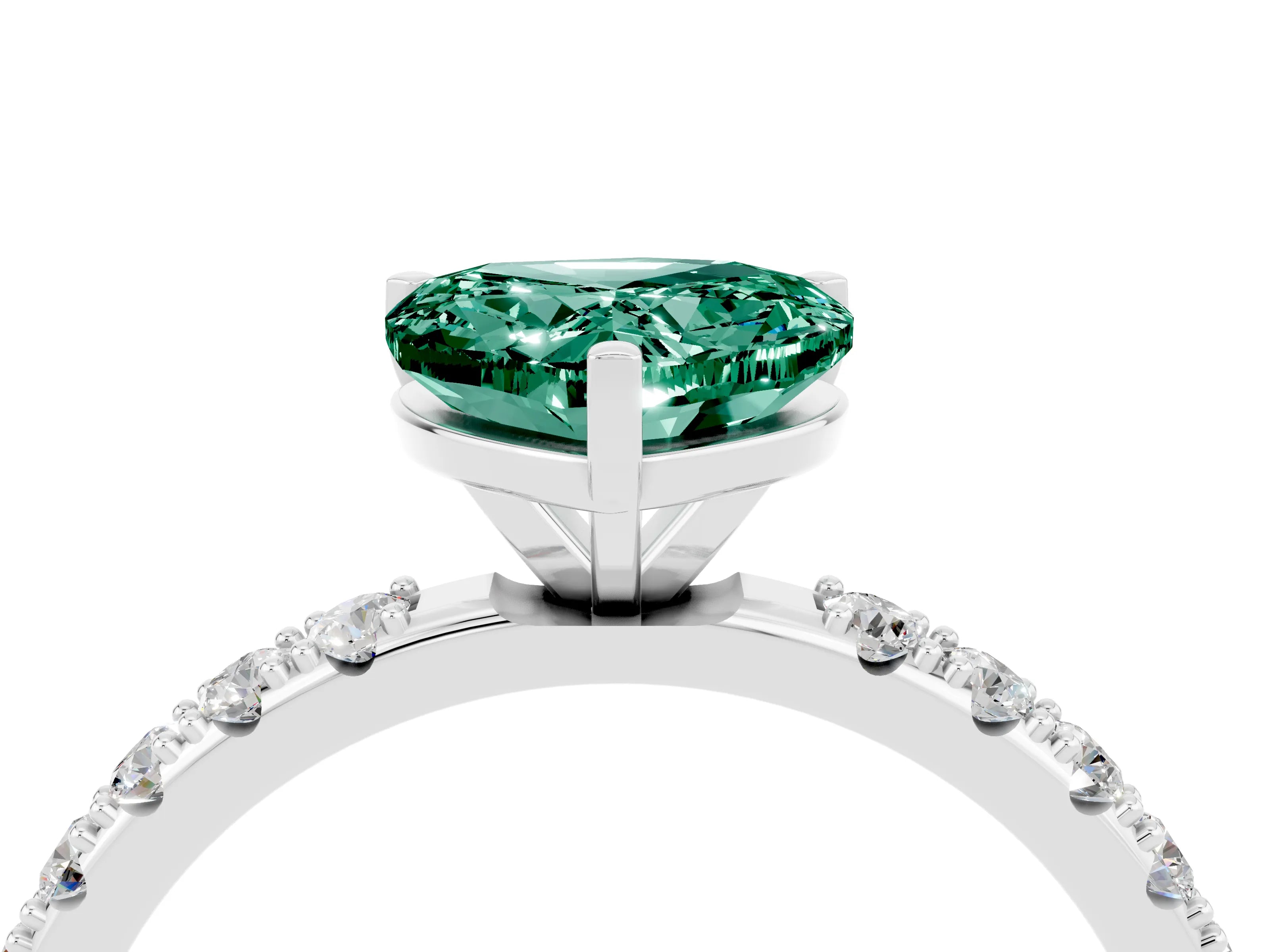 White gold Heart Cut Green Sapphire Solitaire Pavé Band with Four-Prong Setting_4