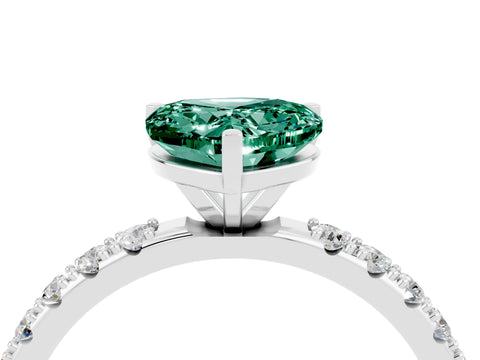 White gold Heart Cut Green Sapphire Solitaire Pavé Band with Four-Prong Setting_4