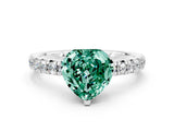 White gold Heart Cut Green Sapphire Solitaire Pavé Engagement Ring with Round Band and Prong Setting_12