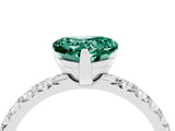 White gold Heart Cut Green Sapphire Solitaire Pavé Engagement Ring with Round Band and Prong Setting_16