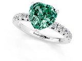 White gold Heart Cut Green Sapphire Solitaire Pavé Engagement Ring with Round Band and Prong Setting_79