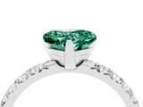 White gold Heart Cut Green Sapphire Solitaire Pavé Engagement Ring with Round Band and Prong Setting_82