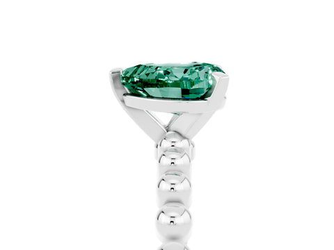 White gold Heart Cut Green Sapphire Solitaire Ring with Beaded Band and Prong Setting_17