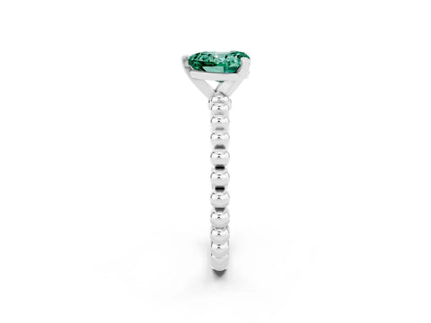 White gold Heart Cut Green Sapphire Solitaire Ring with Beaded Band and Prong Setting_2