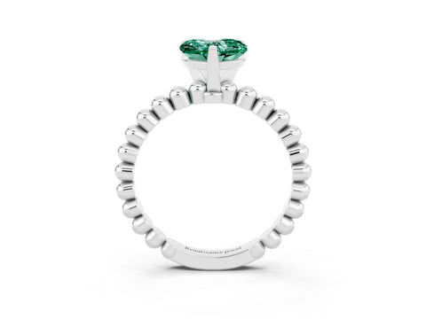 White gold Heart Cut Green Sapphire Solitaire Ring with Beaded Band and Prong Setting_3