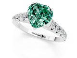 White gold Heart Cut Green Sapphire Solitaire Ring with Cathedral Setting and Pavé Band_1