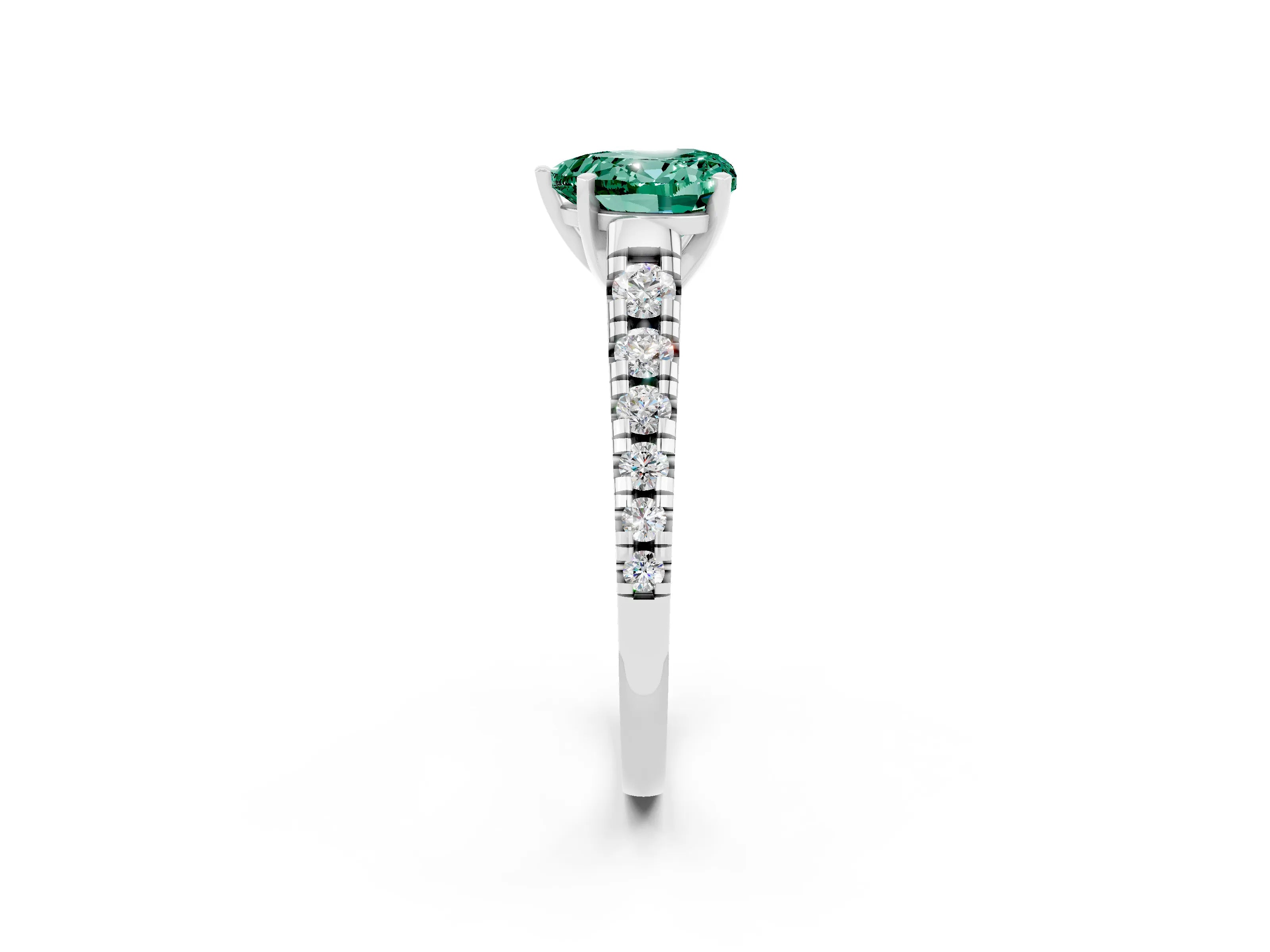 White gold Heart Cut Green Sapphire Solitaire Ring with Cathedral Setting and Pavé Band_2