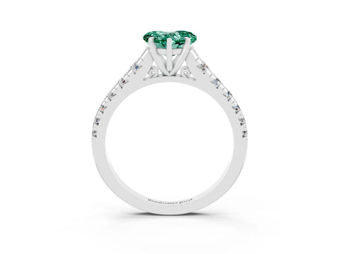 White gold Heart Cut Green Sapphire Solitaire Ring with Cathedral Setting and Pavé Band_3