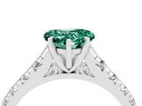 White gold Heart Cut Green Sapphire Solitaire Ring with Cathedral Setting and Pavé Band_4