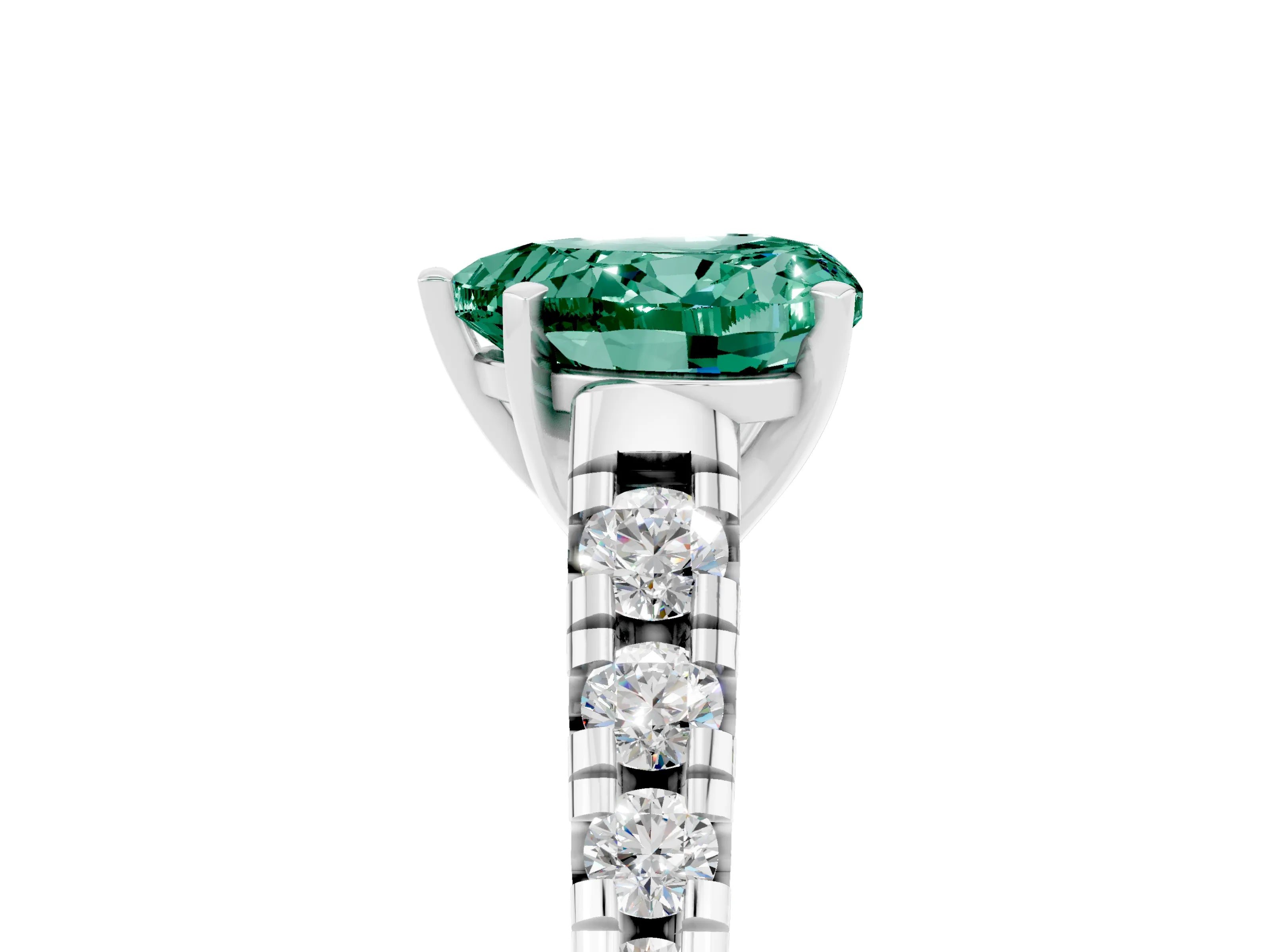 White gold Heart Cut Green Sapphire Solitaire Ring with Cathedral Setting and Pavé Band_5