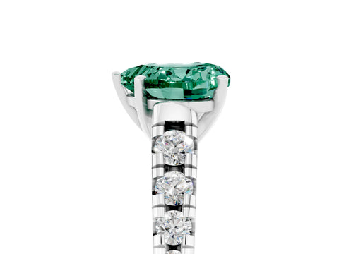 White gold Heart Cut Green Sapphire Solitaire Ring with Cathedral Setting and Pavé Band_5