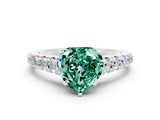 White gold Heart Cut Green Sapphire Solitaire Ring with Cathedral Setting and Pavé Band