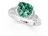 White gold Heart Cut Green Sapphire Solitaire Ring with Filigree Band and Four-Prong Setting_25