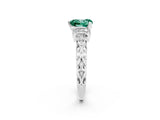White gold Heart Cut Green Sapphire Solitaire Ring with Filigree Band and Four-Prong Setting_26