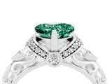 White gold Heart Cut Green Sapphire Solitaire Ring with Filigree Band and Four-Prong Setting_28