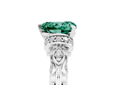 White gold Heart Cut Green Sapphire Solitaire Ring with Filigree Band and Four-Prong Setting_29