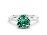 White gold Heart Cut Green Sapphire Solitaire Ring with Flower Prong Setting and Classic Band_12