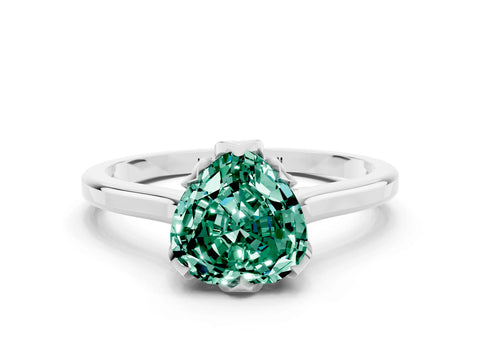 White gold Heart Cut Green Sapphire Solitaire Ring with Flower Prong Setting and Classic Band_12