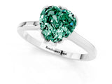 White gold Heart Cut Green Sapphire Solitaire Ring with Flower Prong Setting and Classic Band_13