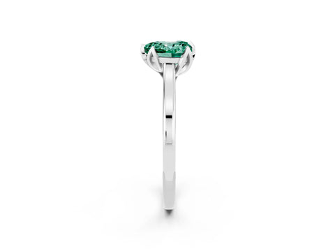 White gold Heart Cut Green Sapphire Solitaire Ring with Flower Prong Setting and Classic Band_14