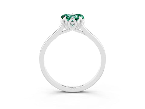 White gold Heart Cut Green Sapphire Solitaire Ring with Flower Prong Setting and Classic Band_15