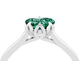 White gold Heart Cut Green Sapphire Solitaire Ring with Flower Prong Setting and Classic Band_16