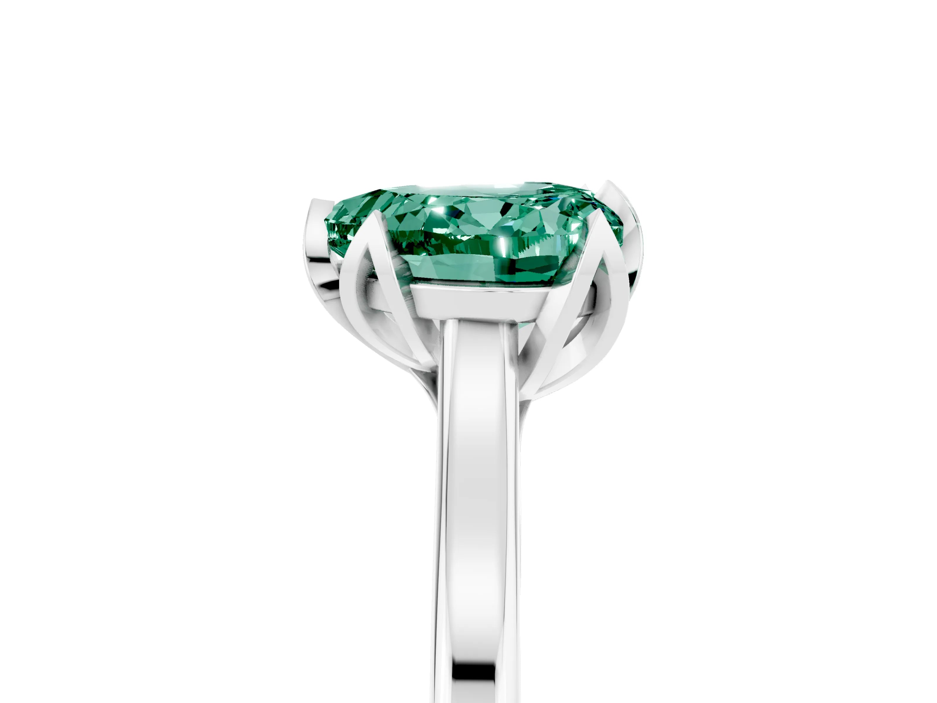 White gold Heart Cut Green Sapphire Solitaire Ring with Flower Prong Setting and Classic Band_17