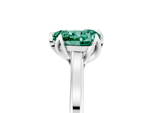White gold Heart Cut Green Sapphire Solitaire Ring with Flower Prong Setting and Classic Band_17
