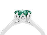 White gold Heart Cut Green Sapphire Solitaire Ring with Flower Prong Setting and Classic Band_64