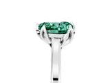 White gold Heart Cut Green Sapphire Solitaire Ring with Flower Prong Setting and Classic Band_65