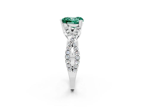 White gold Heart Cut Green Sapphire Solitaire Ring with Four-Prong Setting and Twisted Pavé Band_2